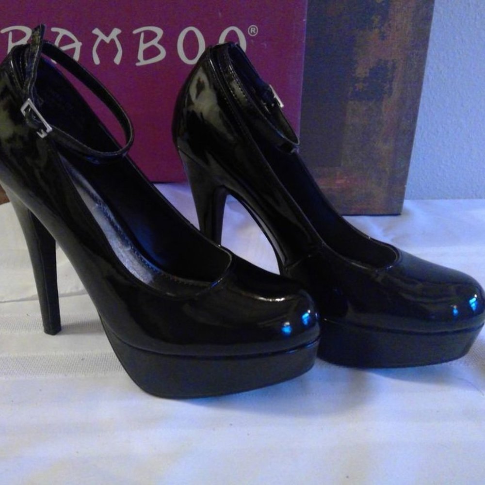 Black Patent Ankle Strap Heels
